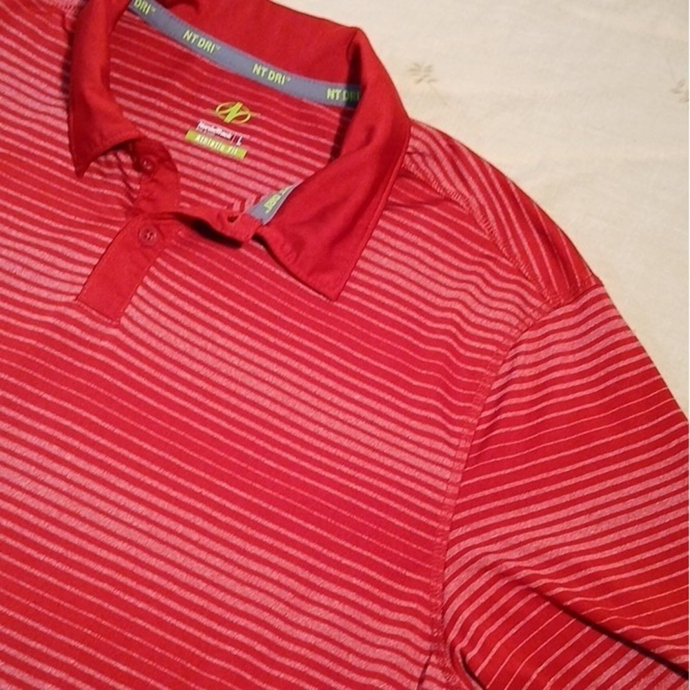 Nordic Track Men's L Red Striped Regular Fit Short‎ Sleeve Polo Shirt